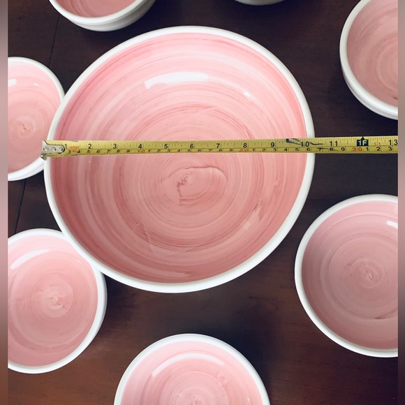 Lovely Pink & White Color Italian Porcelain Large Serving Bowl & 7 Salad bowls - Picture 3 of 5